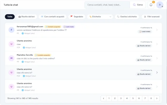 Anteprima dell’inbox operatore con conversazioni assegnate e stati
