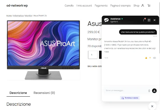 Anteprima del widget di chat Rivadesk incorporato in un sito