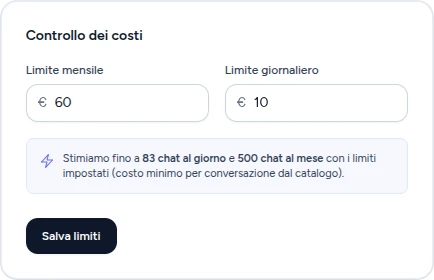 Pannello con tetto di spesa giornaliero e mensile impostabile
